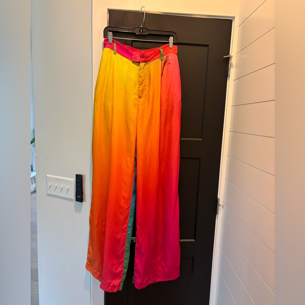 BRUCE GLEN Cupro Sunrise Prism Wide Leg Trouser Pants Rainbow size 29 NEW - Picture 8 of 15
